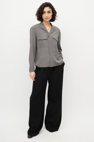 Dries Van Noten Grey Silk Cargo Shirt