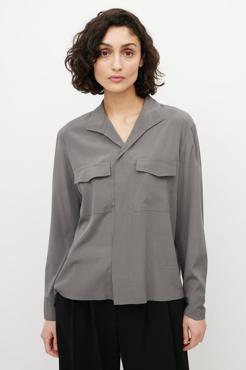 Dries Van Noten Grey Silk Cargo Shirt