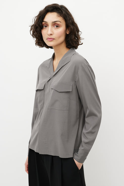 Dries Van Noten Grey Silk Cargo Shirt