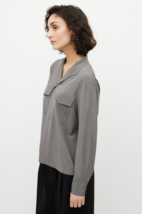 Dries Van Noten Grey Silk Cargo Shirt