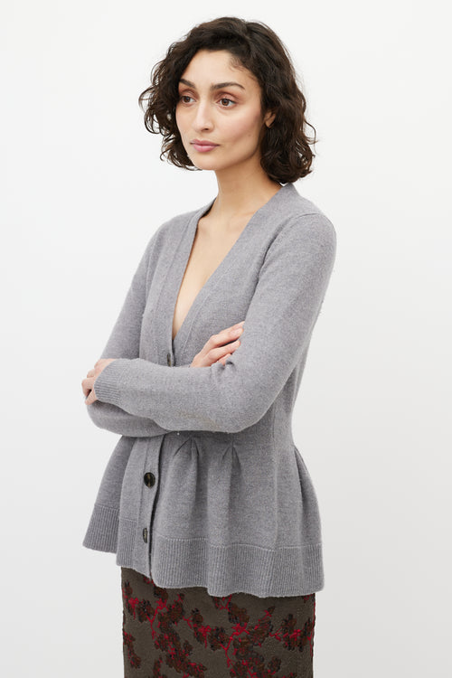 Dries Van Noten Grey Wool Pleated Knit Cardigan