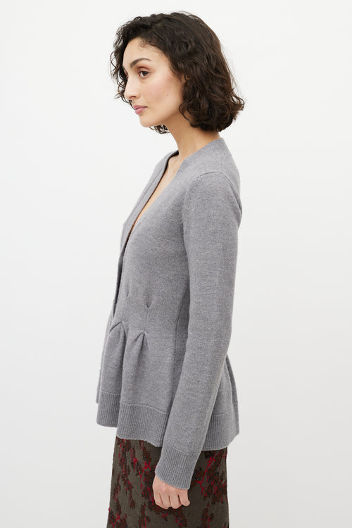 Dries Van Noten Grey Wool Pleated Knit Cardigan