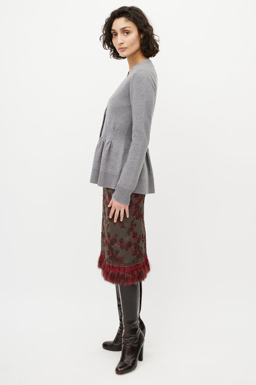 Dries Van Noten Grey Wool Pleated Knit Cardigan