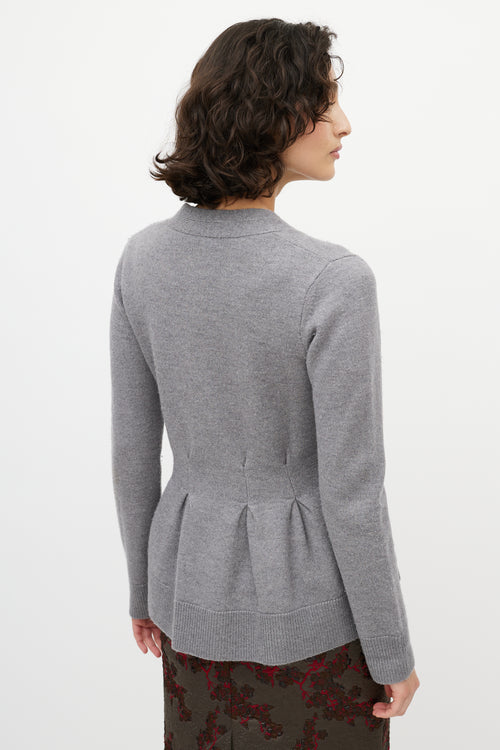 Dries Van Noten Grey Wool Pleated Knit Cardigan