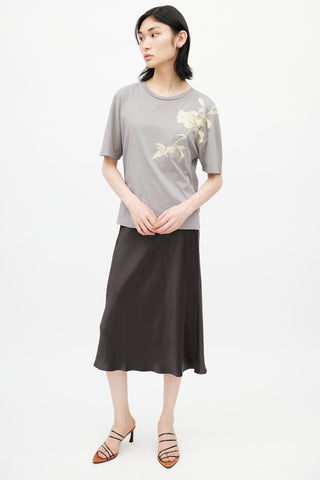 Dries Van Noten Grey 
Yellow Floral Embroidered T-Shirt