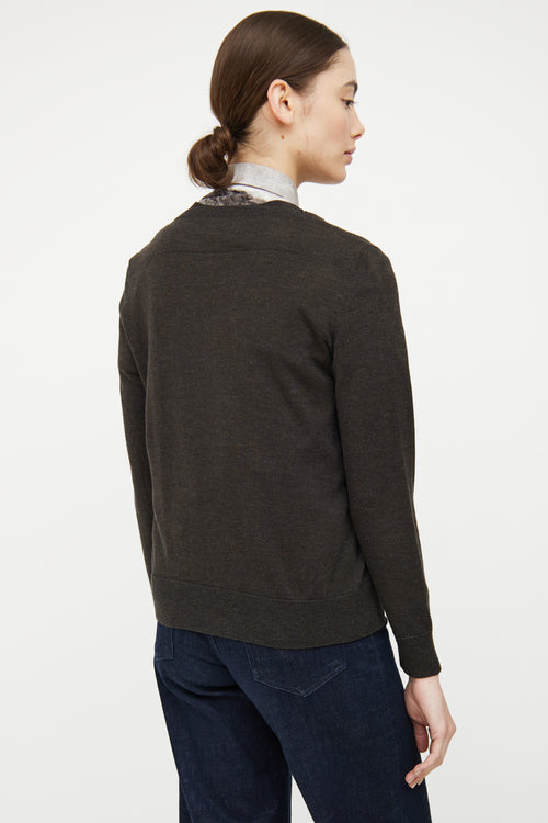 Dries Van Noten Brown Wool Knit Layered Sequin Cardigan