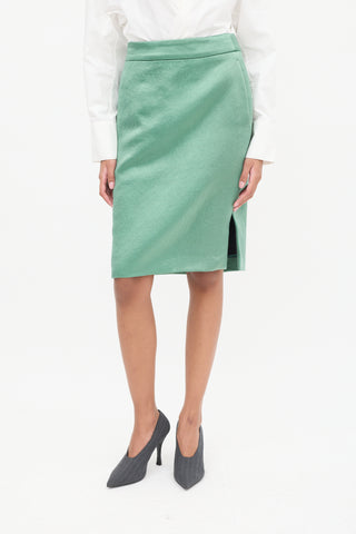 Dries Van Noten Light Green Puckered Midi Skirt