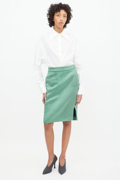 Dries Van Noten Light Green Puckered Midi Skirt