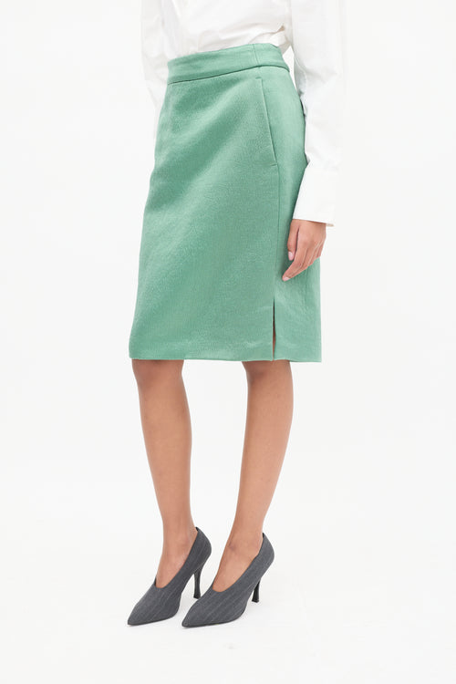 Dries Van Noten Light Green Puckered Midi Skirt