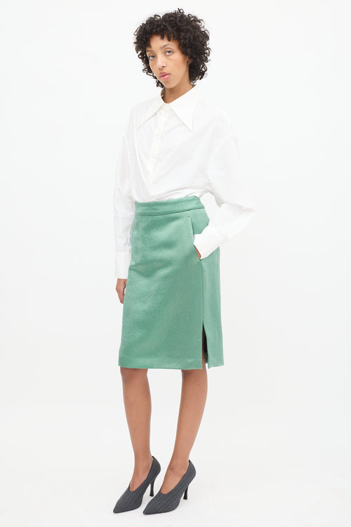 Dries Van Noten Light Green Puckered Midi Skirt