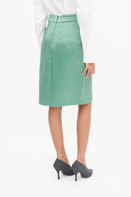 Dries Van Noten Light Green Puckered Midi Skirt