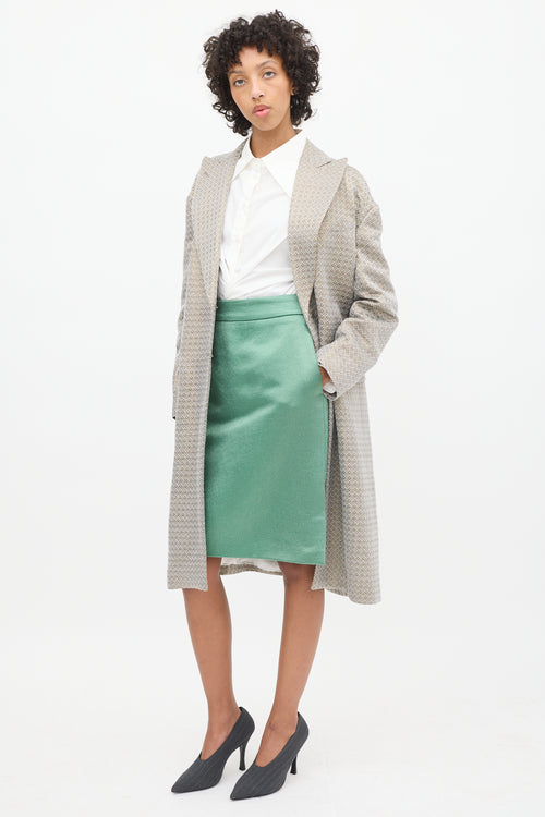 Dries Van Noten Light Green Puckered Midi Skirt