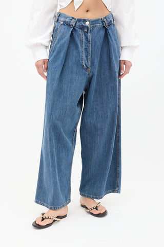 Dries Van Noten Medium Wash Pleated Wide Leg Jeans