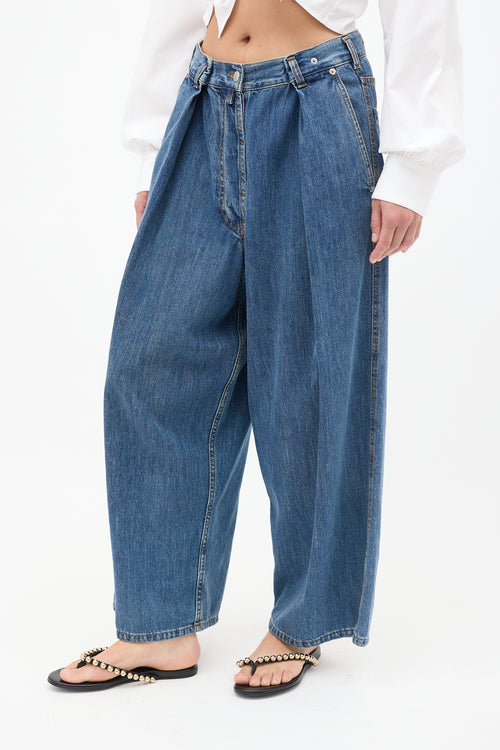 Dries Van Noten Medium Wash Pleated Wide Leg Jeans