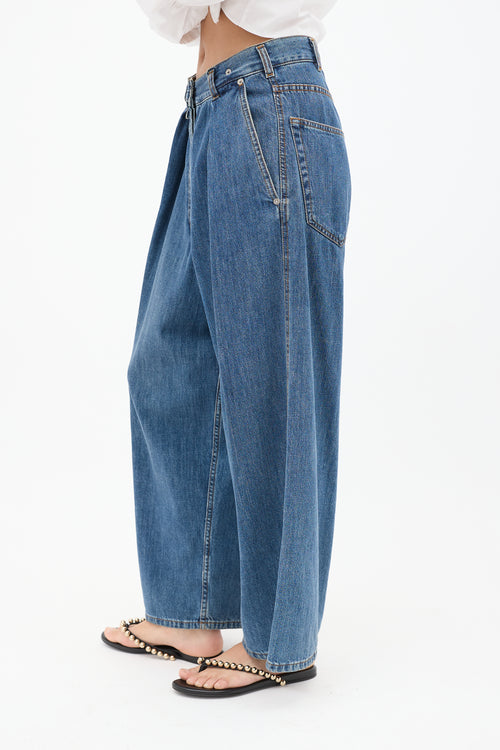 Dries Van Noten Medium Wash Pleated Wide Leg Jeans