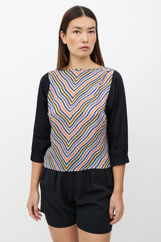 Dries Van Noten Black 
Multicolour Pattern Silk Top