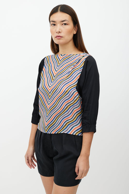 Dries Van Noten Black 
Multicolour Pattern Silk Top