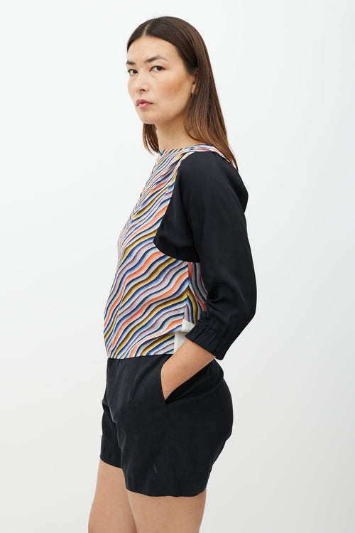 Dries Van Noten Black 
Multicolour Pattern Silk Top