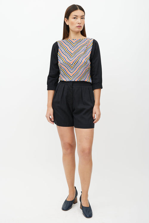 Dries Van Noten Black 
Multicolour Pattern Silk Top