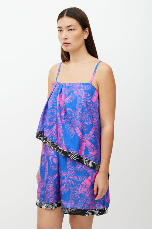 Dries Van Noten Blue 
Pink Palm Tree Pattern Dress