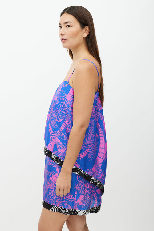 Dries Van Noten Blue 
Pink Palm Tree Pattern Dress