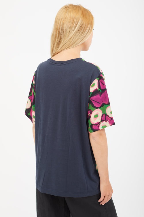 Dries Van Noten Navy 
Multicolour Abstact Crepe T-Shirt