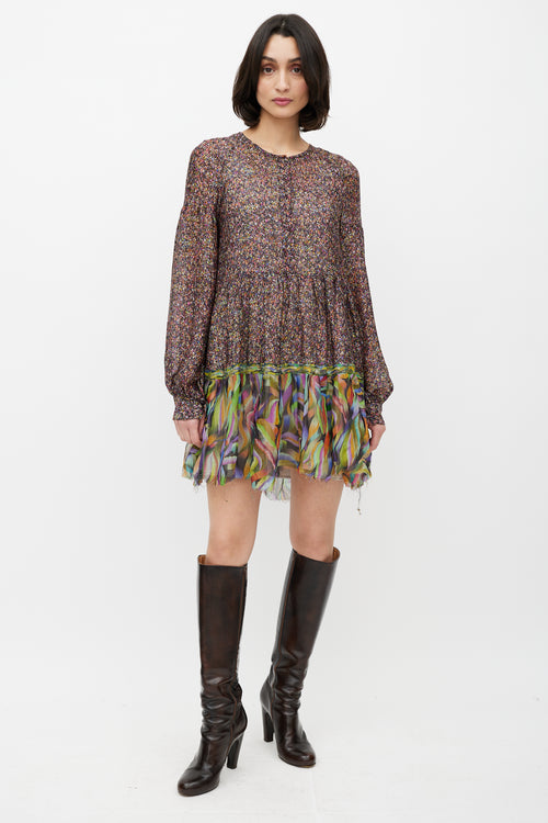 Dries Van Noten Multicolour Pattern Long Sleeve Dress