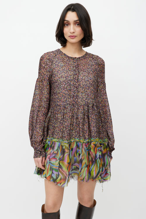 Dries Van Noten Multicolour Pattern Long Sleeve Dress