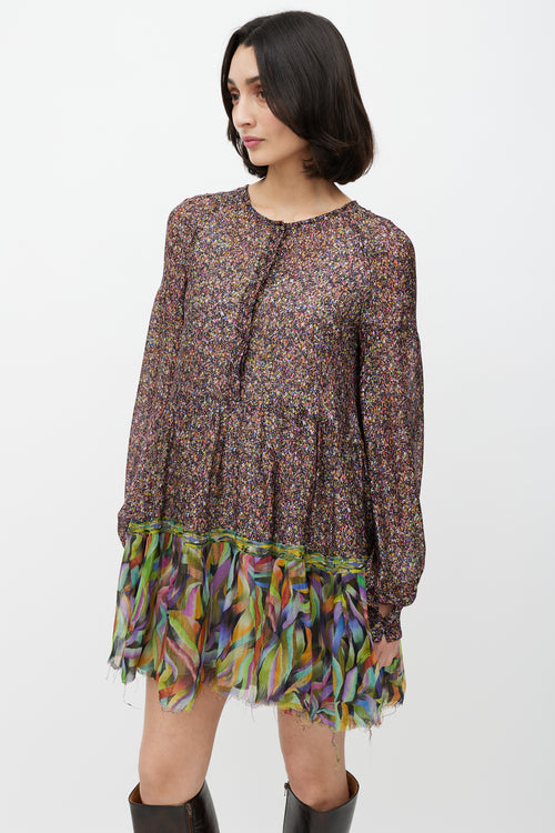 Dries Van Noten Multicolour Pattern Long Sleeve Dress