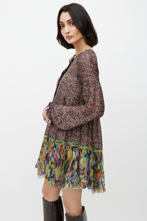 Dries Van Noten Multicolour Pattern Long Sleeve Dress