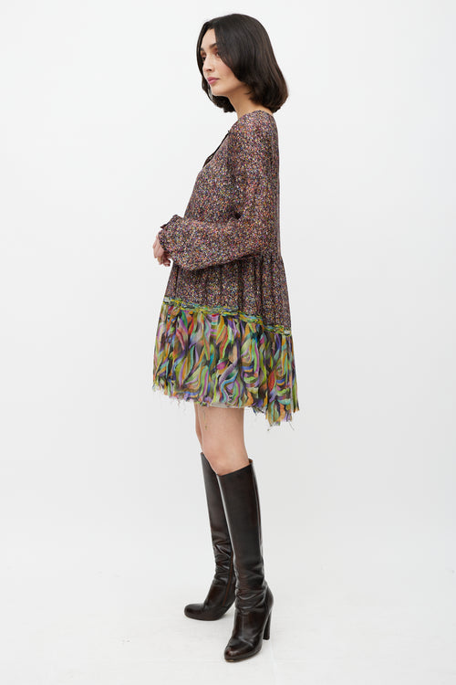 Dries Van Noten Multicolour Pattern Long Sleeve Dress