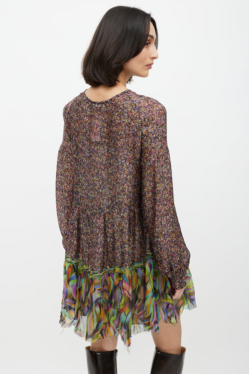 Dries Van Noten Multicolour Pattern Long Sleeve Dress