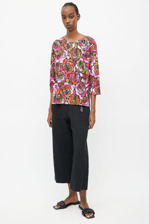 Dries Van Noten Multicolour Rose 3/4 Sleeve T-Shirt