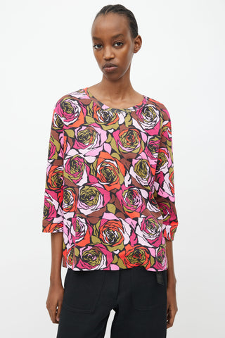 Dries Van Noten Multicolour Rose 3/4 Sleeve T-Shirt