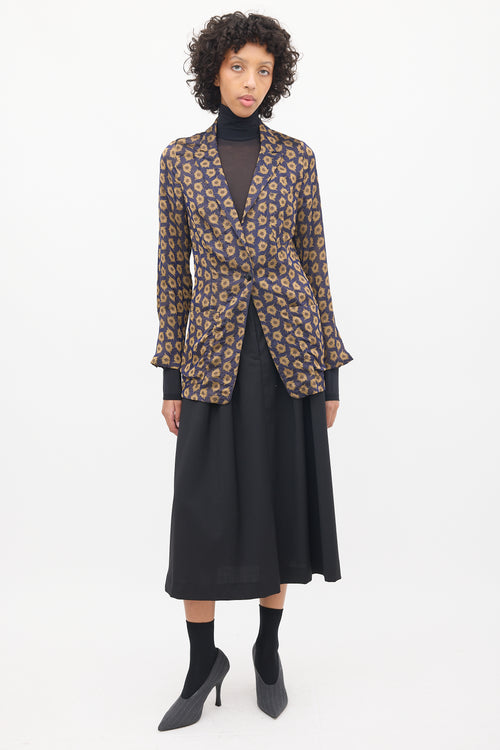 Dries Van Noten Navy 
Brown Silk Jacquard Floral Blazer