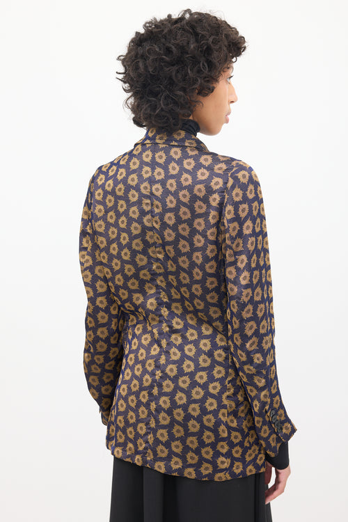 Dries Van Noten Navy 
Brown Silk Jacquard Floral Blazer