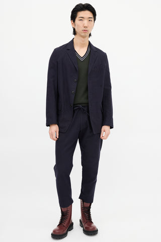 Dries Van Noten Navy Cotton 
Wool Pinstripe Blazer