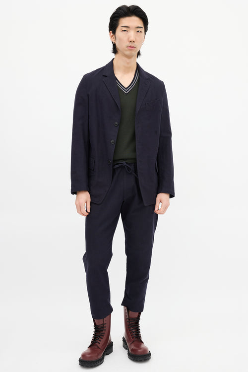 Dries Van Noten Navy Cotton 
Wool Pinstripe Blazer