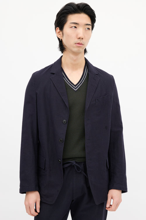 Dries Van Noten Navy Cotton 
Wool Pinstripe Blazer