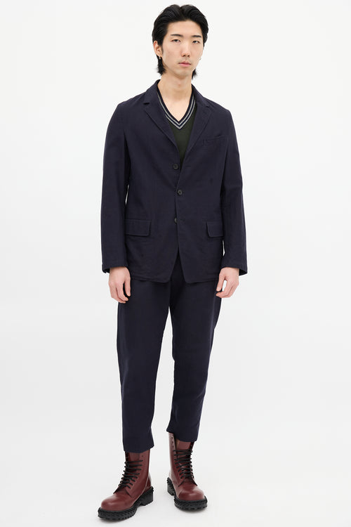 Dries Van Noten Navy Cotton 
Wool Pinstripe Blazer