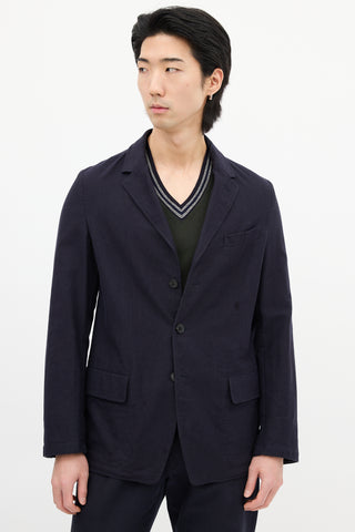 Dries Van Noten Navy Cotton 
Wool Pinstripe Blazer