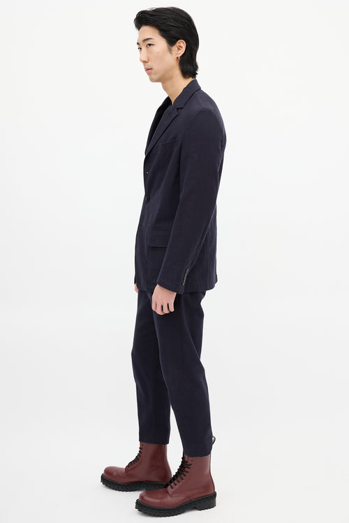 Dries Van Noten Navy Cotton 
Wool Pinstripe Blazer