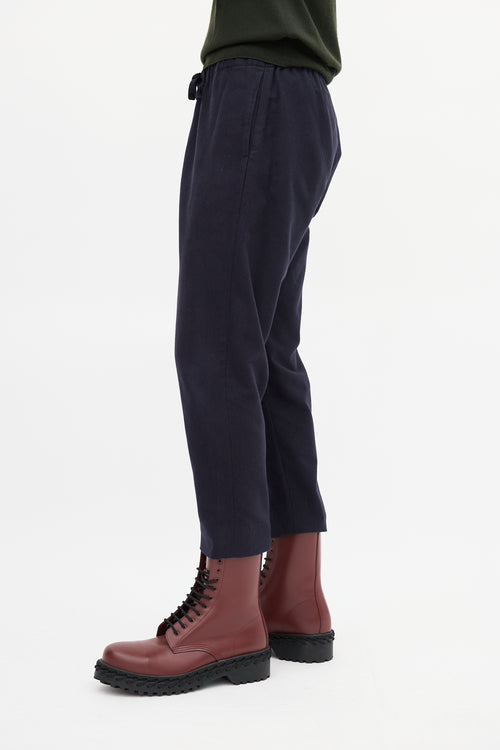 Dries Van Noten Navy Cotton 
Wool Pinstripe Drawstring Trouser