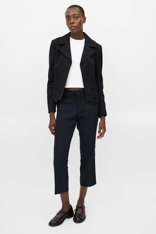 Dries Van Noten Navy Jacquard Double Breasted Blazer