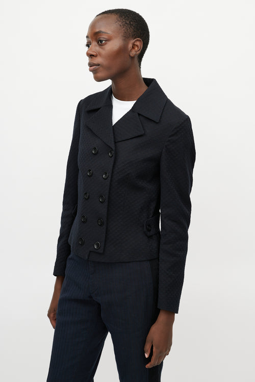 Dries Van Noten Navy Jacquard Double Breasted Blazer