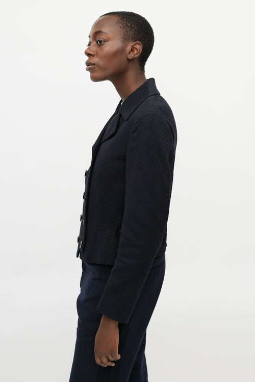 Dries Van Noten Navy Jacquard Double Breasted Blazer