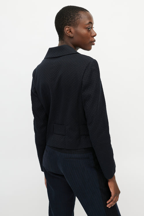 Dries Van Noten Navy Jacquard Double Breasted Blazer