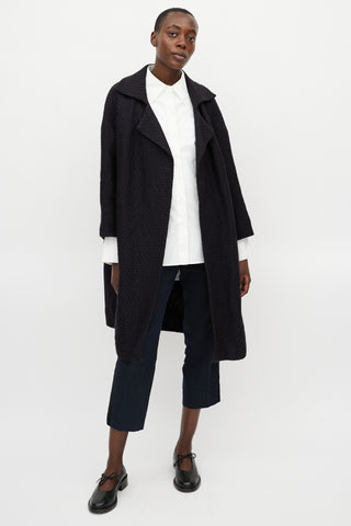 Dries Van Noten Navy Jacquard Wool Coat