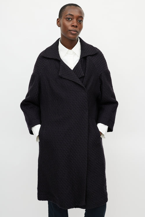 Dries Van Noten Navy Jacquard Wool Coat