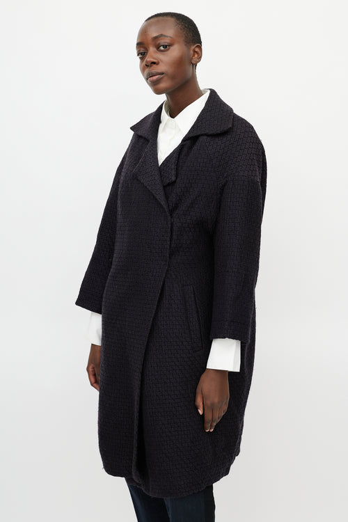 Dries Van Noten Navy Jacquard Wool Coat